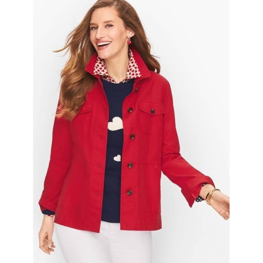 Talbots Utility Jacket Women 10 Red Cotton‎ Blend Military Safari Field Coat